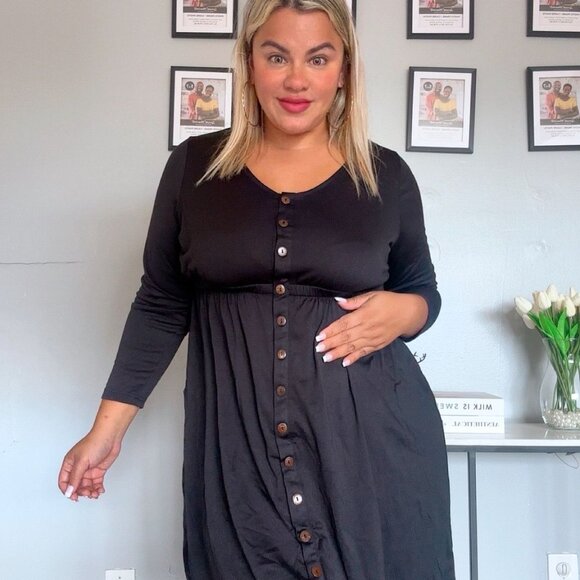 Dress Button Down Long Sleeve Crew Neck In Black Plus Size XL NEW 2026 - Picture 3 of 13